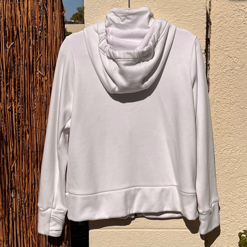 Womens XL White Full Zip Athletic Hoodie Plush Lined Stretch Jacket Thumbholes - Picture 5 of 8